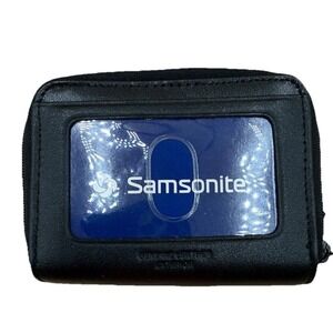 Samsonite Leather Accordion Card Holder Wallet Zip Around Organizer Black